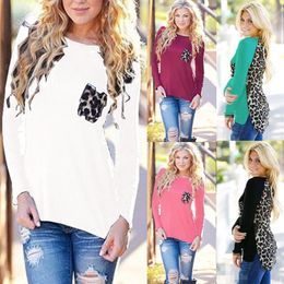 Women's Hoodies & Sweatshirts Wholesale- Women Shirt Knitting Stitching Chiffon Leopard Long Sleeved Large Size S-5XL Tops1