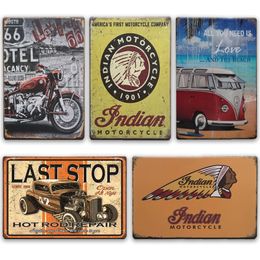 Motorcycle Indian Metal Poster Wall Art Painting Tin Sign Plaque Vintage Garage Home Decor Retro Route 66 Car Motor Iron Painting Decoration Size 30X20cm