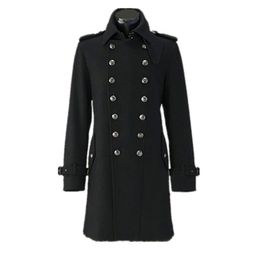 WWII German Army Overcoat General Coat Winter Wool Coats Double-Breasted Men Winter Woollen Black Solid Colour LJ201106