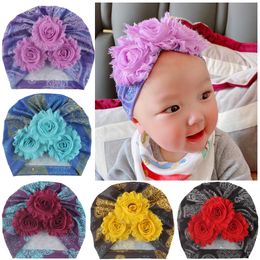 Ins Spring Autumn New Baby Girls Jewelry Children Printed Hat Baby Solid Color Worn-out Flower Caps Kids Hair Ornaments C6801