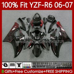 100% Fit OEM Bodywork For YAMAHA MOTO YZF-R6 YZF600 YZF R 6 600 CC 2006-2007 Body 98No.44 YZF R6 600CC Red flames YZFR6 06 07 YZF-600 2006 2007 Injection mold Fairing Kit