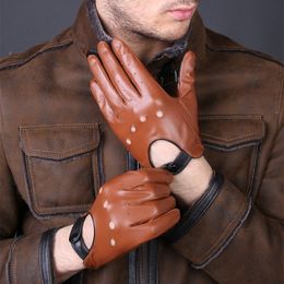 Genuine Leather Gloves Black Brown Winter Autumn Fashion Men Women Breathable Driving Sports Gloves Mittens For Male Female 201019