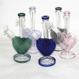 9 Inch Heart shape Glass Dab Rigs Bong Hookah Water Pipes with 14mm Female Downstem love hearts bowl Hookahs Beaker Bongs Bowls Smoking Pipe