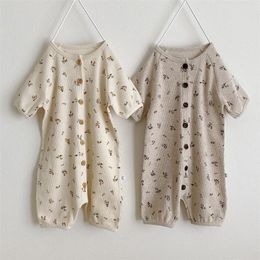 Baby Boys Girls Rompers Autumn short Sleeve Button Infant Jumpsuit Cute Toddler Solid Colour Clothes Cotton Baby Clothing LJ201023