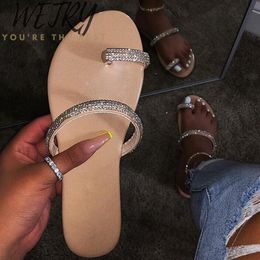 new rhinestone bright diamond slippers crystal Hollow flat Slide ladies open toe Comfort slip on Outdoor beach sandals X1020