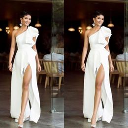 White One Shoulder Evening Dresses High Side Split Formal Party Dress Custom Size Vestido De Festa