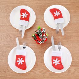 Mini Christmas Stocking Gifts Bag Candy Bag Christmas Tree Ornament Sock Xmas Dinnerware Cover Cutlery Bag Home Party Decoration WVT1128