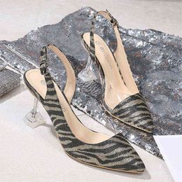 Sandals Fashion PVC Transparent Women Shoes Large Sandals Pumps 35-46 Female Sandals Crystal High Heels Sexy Leopard Print Ankle Buckle 220309