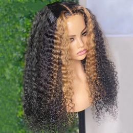 Highlight Colored Deep Curly Lace Front Wigs Ombre Human Hair Wig 180 Density Remy Kinky Curlys 360 Laces Frontal Wig For Women