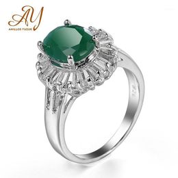 Cluster Rings Anillos Yuzuk Green Chalcedony Ring Solitaire 925 Sterling Silver For Women Engagement Gemstones Jewelry1