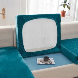 Blue Velvet Elastic Sofa Covers Sets for Living Room Plush Furniture Slipcovers Elasticated Couch Cushion Cover 2 and 3 Seater LJ201216