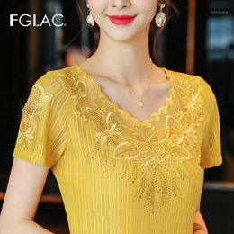 Women's Blouses & Shirts Blouse Women Tops Plus Size Lace Shirt Short Sleeve Summer Elegant Slim Diamond Blusas1