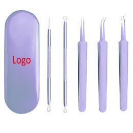 MP048 5pcs/set Stainless Steel Blackhead Remover Needles Acne Pimple Tweezer accept private label LOGO OEM Comedone Extractor