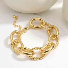 Flashbuy Punk Gold Thick Twist Chain Bracelet for Women Men Chunky Minimalist Trend Wrist Jewelry Pulsera