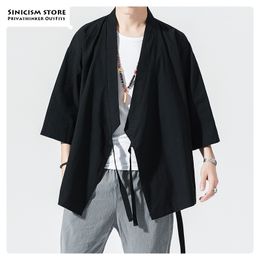 MrGoldenBowl Store Uomo Stile cinese Oversize Vintage Giacche Mens Open Stitch Kimono Giacca Abbigliamento Maschile Autunno Cappotto Nero 201111