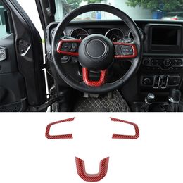 Red Cabon Fibre ABS Steering Wheel Decoration Cover For Jeep Wrangler JL JT 18+ High Quality Auto Exterior Accessories