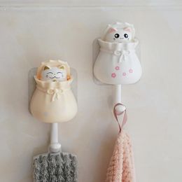 Cartoon Cat Wall Door Clothing Hooks Display Storage Racks Self Adhesive Hanger Bag Keys Sticky Holder Decoration