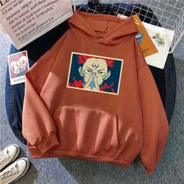 Jujutsu Kaisen Yuji Itadori Print Sweatshirts Man Fleece Pocket Harajuku Hooded Pullover Vintage Fashion Hip Hop Punk Hoodies H1227