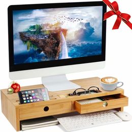 Monitor Stand Riser with Drawers, Desktop ,Laptop Stand Riser with Keyboard Storage Space for Home & Office Use