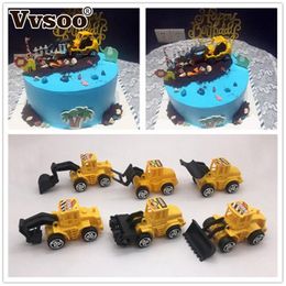 Vvsoo 6pcs/set Excavator Cupcake Cake Topper Happy Birthday Cake Decor for Kids Birthday Party Decoration Child Gifts Toys Y200618