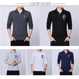 Autumn Men Casual T-shirt Long Sleeve Flowered Print Design Korean Style Trends Turn-down Collar Slim Fit Elegant T-shirt Male 201203