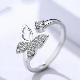 Fashion Cubic Zircon Crystal Butterfly Rings For Women Platinum Plated Wedding Rings Jewelry Open Adjustable Finger Ring