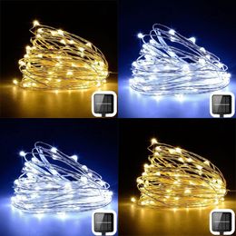 Solar Garden Light String 100 Led 10m Outdoor Christmas Decoration Strip Lights Copper Wire Ground Plug Fairy Lighting 2 Mode New 13 9ls G2