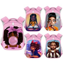 Cute Afro Girls Backpack Children School Bags Cartoon Black Girls Daypack Africa American Kids Kindergarten Bag Bookbag 201117