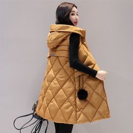 Autumn Winter Vest Women Waistcoat New Fashion Female Sleeveless Jacket Hooded Warm Long Vest cotton feminino Plus Size 201211