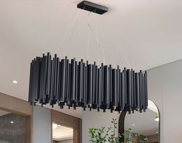 Luxury Modern Chandelier Lighting Home Decor Black LED Light Fixture Rectangle Dining Room Kitchen Island Indoor Lighting