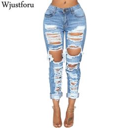 Wjustforu Sexy Ripped Jeans Women Bodycon Fashion Club Hole Denim Pants Female Summer Casual Hollow Out Pencil Jeans Vestidos 201223