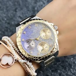 Fashion Brand women Girl crystal 3 Dials style dial steel metal band quartz wrist watch GS8309