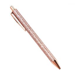 1 stycke ny glänsande rhinestone metall push ballpoint penna kreativ present bollpenn penna påfyllning 1,0 mm bläck kontor skrivning1