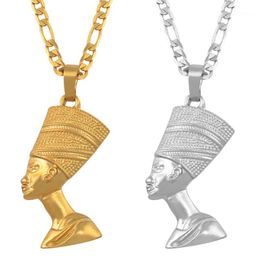 -Colares de pingente Anniyo Egípcio Rainha Nefertiti Mulheres Homens Jóias de Jóias Cor de Prata / Cor de Ouro Atacado Jóias Africano1