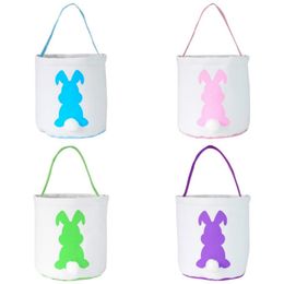 Easter Egg Storage Basket Canvas Sequins Bunny Ear Bucket Creative Easter Gift Bag With Rabbit Tail Decoration 8 Styles