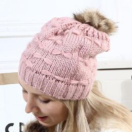 Beanie/Skull Caps Parent-child Winter Hats Knit With Venonat Women Baby Warm Wool Beanie Fur Pom Bobble Hat Crochet Cap 1