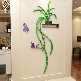 Chinese Style Flower 3D Wall Sticker Acrylic Living Room Porch Wall Decoration Art Adhesive Mural Poster Home Wall Decals 201202