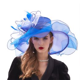 FS Fashion Kentucky Derby Hats Wedding Tea Party Fascinators For Women Organza Large Wide Brim Ladies Summer Beach Sun Hat Y200602274L