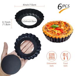 6 pcs/set Non-Stick Tart Quiche Flan Pan Molds Pie Pizza Cake Mold Removable Loose Bottom Fluted Heavy Duty Pizza Pan Bakeware 201023