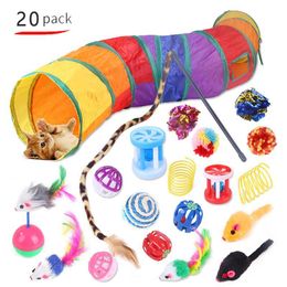 20pcs Cat Toys Set Indoor Outdoor Interactive Kitten Toy Assortments Cat Tunnel Balls Bell Feather Teaser Wand M jllcVd