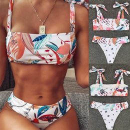 2020 Hot Sales Split Underwear Set Women Sexy Print Bathing Suit Push-Up Padded Biquini Bandage Straps Wire Free Female Intimate Y200708