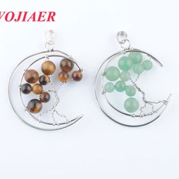 WOJIAER Natural Stone Pendants for Women Crystal Moon Tree of Life Round Beads DIY Handmade Necklace Lucky Jewelry BO923