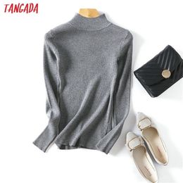 Tangada Winter Women Turtleneck Jumper Sweater Long Sleeve Pullover Stretch O neck Female casual Soft knitted top Femme AQX04 201023