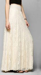 Skirts Wholesale- Womens Lace Layered Hitched Maxi Skirt A Line Boho Long Asymmetric Summer1