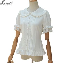 Sweet Lolita рубашка короткий слойный рукав цветок вышитый питер Pan воротник белый рюша блузка для женщин lj200811