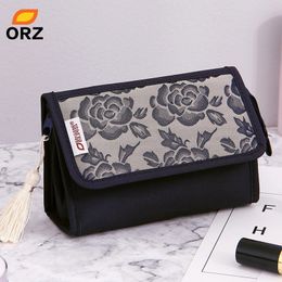 ORZ Pretty Rose Pattern Cosmetic Organizer Makeup Bag With Mirror Travel Toiletry Pouch Portable Storage Box Cosmetic Makeup Bag LJ200812