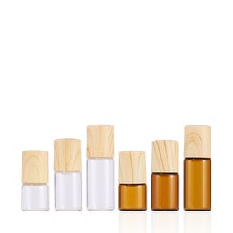 Factory Price Empty Amber Clear Glass Roller Bottles For Essential Oils Perfume Mini Roll-On Bottle With Plastic Wooden Grain Cap