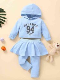 Baby Letter Graphic Hoodie & Ruffle Trim 2 In 1 Pants SHE