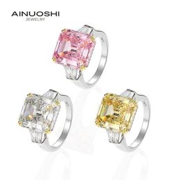 AINUOSHI 925 Sterling Silver 9.0 Carat Big Emeralded Cut 3 Stones Halo Engagement Ring Simulated Diamond Wedding Silver Jewelry Y200107