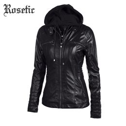 Rosetic Gothic faux leather coats Women hoodies Winter Autumn Motorcycle Jacket Black Outerwear faux leather PU Jacket Coat HOT LJ201012